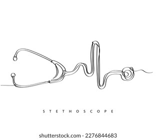 continuous line art vector of stethoscope. Medicine instruments concept.