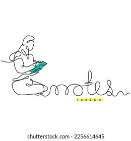 Continuous line art vector of a woman taking notes. 