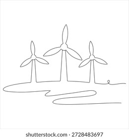 Ilustração de vetor isolado de linha contínua de turbinas eólicas para energia renovável
