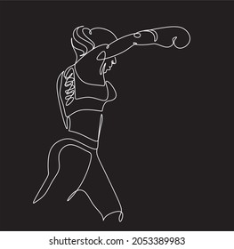 Continuous line art woman boxer.  One line drawing of a healthy boxer vector illustration. Minimal line drawing of young sporty woman boxing. Boxing match promotion poster