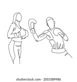 Continuous Line Art Woman Boxer.  One Line Drawing Of A Healthy Boxer Vector Illustration. Minimal Line Drawing Of Young Sporty Woman Boxing. Boxing Match Promotion Poster