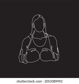 Continuous line art woman boxer.  One line drawing of a healthy boxer vector illustration. Minimal line drawing of young sporty woman boxing. Boxing match promotion poster