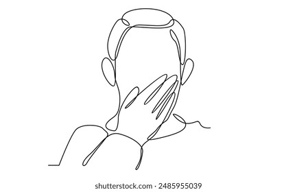 continuous line art of woman covering mouth with hands