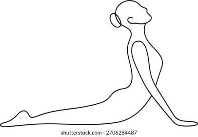 Continuous line art of a woman practicing yoga and meditation vector illustration.