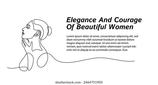 Continuous line art. Woman from the side holding her chin minimalist design for web banners, advanced pages, simple for business and beauty purposes. Editable strokes	
