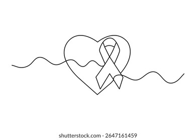 Continuous line art of world aids day ribbon in elegant minimalist outline illustration