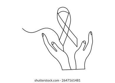 Continuous line art of world aids day ribbon in elegant minimalist outline illustration