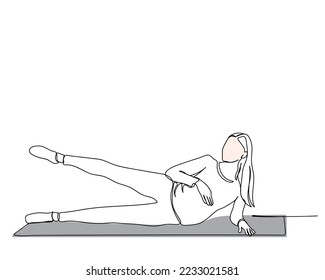Continuous line art of a young pregnant woman trying to keep herself fit and healthy with exercise and yoga. Expecting lady. holistic approach to life. isolated vector