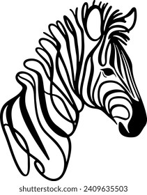 Continuous Line Art of a Zebra's Head. Continuous line drawing, abstract and minimalist lineart design. Vector illustration.