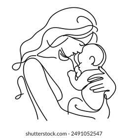 Continuous line artwork showing the intimate bond between a mother and her child.