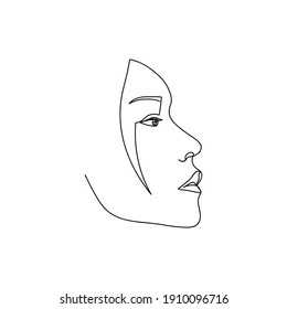 Continuous line Asian female abstract portrait. Single line woman face isolated on white background. Design for model business, t-shirt, logo, icon. Vector