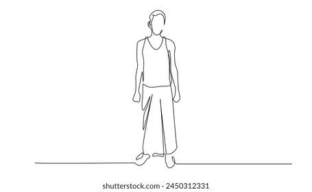 ligne continue de l'homme asiatique.dessin d'une ligne  Image vectorielle de l'homme asiatique avec sarong et chemise courte