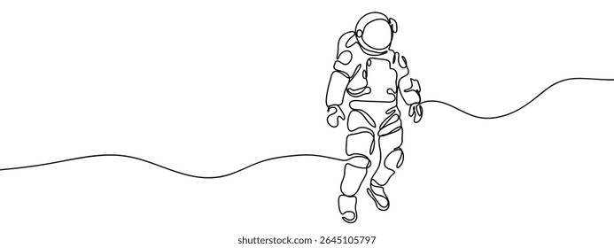 Continuous line, astronaut, spacesuit Simple art lines on transparent background.