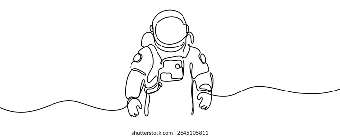 Continuous line, astronaut, spacesuit Simple art lines on transparent background.