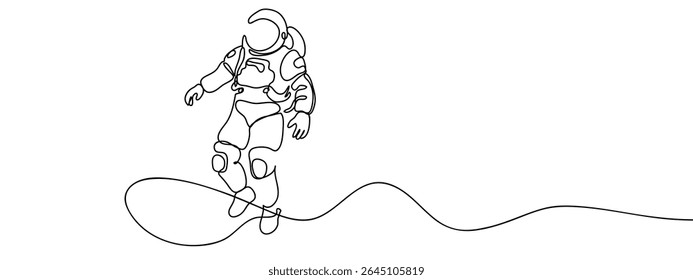 Continuous line, astronaut, spacesuit Simple art lines on transparent background.