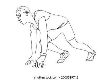 continuous line athletes run in the starting position before running.