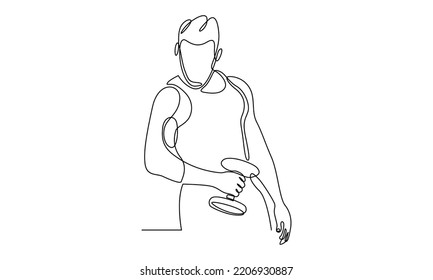 Continuous Line of Athletic Guy Lifting Weights