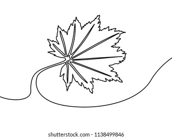 Continuous line autumn maple leaf. Vector illustration.