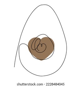 Continuous line avocado illustration, linear simple isolated contour hand drawn sketch