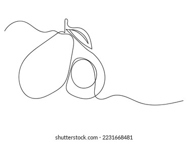 continuous line avocado .one line art drawing of avocado,healthy organic fruit. Avocado doodle isolated white background