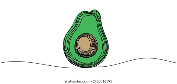 Continuous line of avocado. Vector illustration on white background