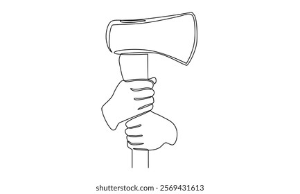 continuous line of axe illustration	