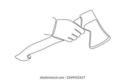 continuous line of axe illustration	