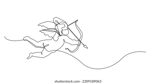 continuous line baby angel with arrow.one line drawing of little angel getting ready to shoot.abstract line art of little angel.fairyland,children's stories,