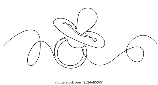 continuous line baby pacifier.one line drawing of baby pacifier icon.single line vector illustration. isolated white background