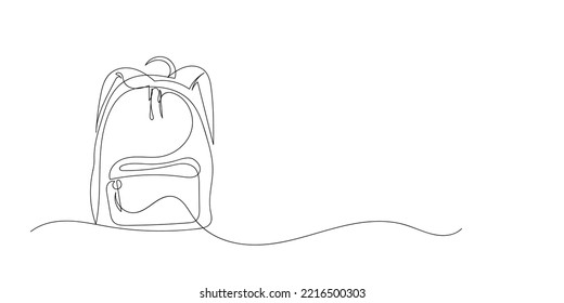 continuous line of backpacks. line drawing of a backpack ready to use for travel