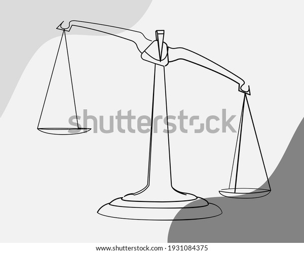 Continuous line, Balance scale. Drawing\
of set Object. (Vector illustration one line\
drawing)