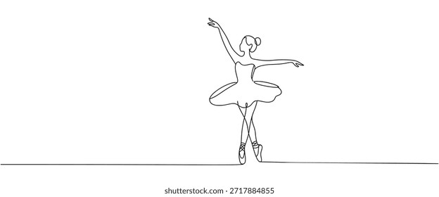Linha contínua bailarina ilustração dançando graciosamente em arte de balé minimalista