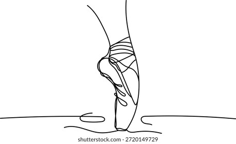 Zapato puntero de ballet de línea continua. Zapato de punta de ballet en Vector mínimo sobre fondo blanco aislado. Perfecto para ballet, danza, moda y diseños artísticos.