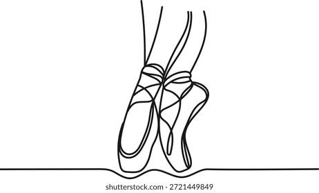 Línea continua zapatos de punta de ballet en estilo de Vector mínimo, aislado sobre fondo blanco. Perfecto para ballet, danza, moda y diseños artísticos.