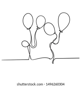 continuous line balloon with handdrawn doodle style vector