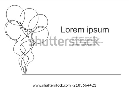 Continuous line  balloons. Holiday festive present gift concept. Birthday party decoration helium balloons silhouette design. Sketch outline drawing vector illustration