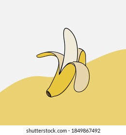 Línea continua, Banana. Dibujo de Fruta definida. (Dibujo de la ilustración del vector con un plano de línea)