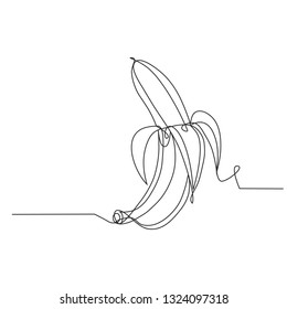 Continuous line banana for grocery store, printing on posters and banners. Linear style