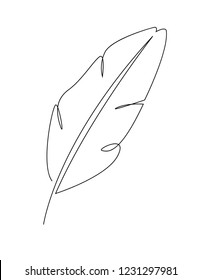 Continuous line banana leaf logo. Tropical leaf line vector illustration. Single line feather icon