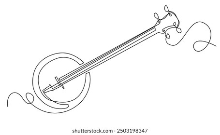 continuous line banjo.banjo musical instrument equipment drawn in one line.single line vector illustration.isolated white background