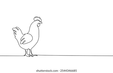 Continuous line banner chicken. Poultry. Linear minimal style. Vector outline illustration, line art