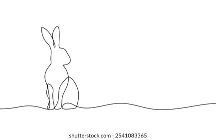 Continuous line banner rabbit. Animal. Cute bunny silhouette. Vector spring illustration, linear minimal style