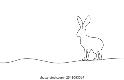 Durchgehende Linie Banner Kaninchen. Tier. Süße Hase Silhouette. Linearer Minimalstil. Vektorfeder-Illustration