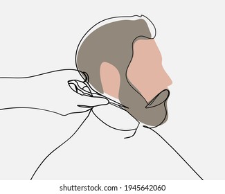Continua línea, Barber cortando su pelo Retrato apuesto. Dibujo del set Moda. (Ilustración vectorial de un plano de línea).