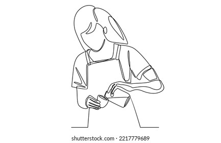 Continuous Line Of Barista At Work In A Cafe