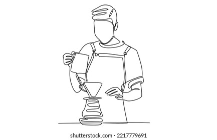 Continuous Line Of Barista At Work In A Cafe