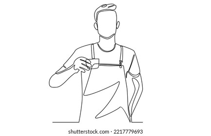 Continuous Line Of Barista At Work In A Cafe