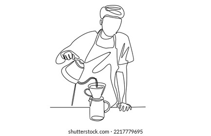 Continuous Line Of Barista At Work In A Cafe