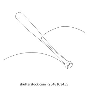 Continuous line baseball bat drawing of wooden, pitcher, hardball, softball, sports, activity, american, game. Vector