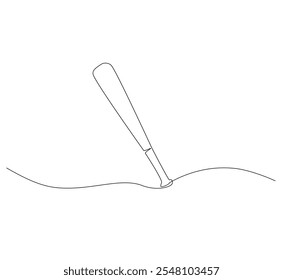 Continuous line baseball bat drawing of wooden, pitcher, hardball, softball, sports, activity, american, game. Vector